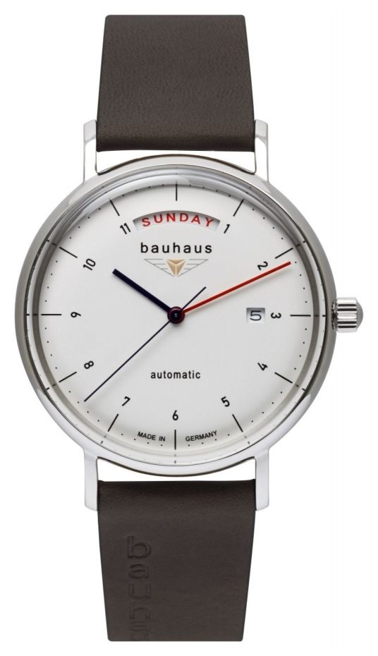Bauhaus Bracelet homme en cuir italien marron | cadran blanc montre