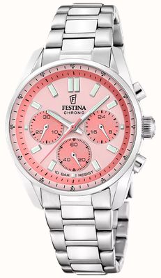 Festina Boyfriend Quarz-Chronograph (37,5 mm) korallenrosa Zifferblatt / Edelstahlarmband F20753/4