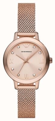 Emporio Armani Damen | rosa Zifferblatt | Kristallset | Armband aus roségoldenem Stahlgeflecht AR11512