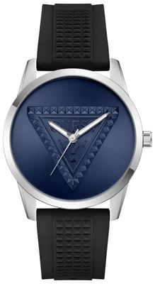 Guess Mogul Blue Sunray Dial Black Silicone Strap GW1143G1