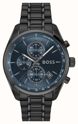 BOSS Grand Prix 44 Quarz-Chronograph (44,5 mm), blaues Zifferblatt / schwarzes PVD-beschichtetes Edelstahlarmband 1514314