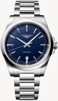 LONGINES Herrenarmbanduhr Conquest 41,00 mm Edelstahl Datumsanzeige Quarzwerk L38604926