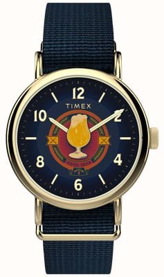 Timex X 哈利波特周末旅行表，黄油啤酒配色（37毫米），蓝色表盘/蓝色织物表带 TW2Y76100