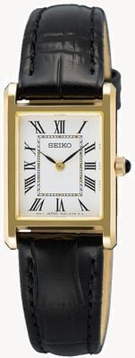 Seiko Klassisches Kleid (19,6 mm) weißes Zifferblatt / schwarzes Lederarmband SWR108P1