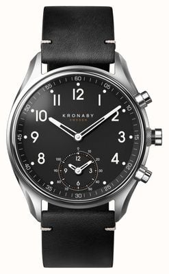 Kronaby Гибридные умные часы Apex (43 мм), черный циферблат/черный итальянский кожаный ремешок S1399/1