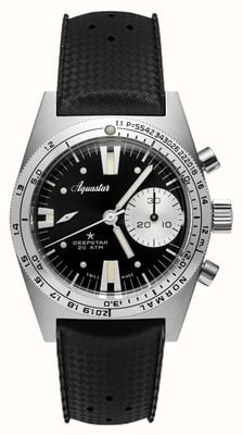 Aquastar Deepstar Automatik-Chronograph (39 mm), Vintage-Zifferblatt schwarz / schwarzes Tropic-Armband DS39-TRO VB