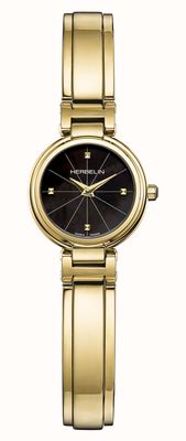 Herbelin Relógio Lady H Quartz (22 mm) com mostrador em madrepérola preta e pulseira rígida em aço inoxidável com revestimento PVD dourado. 17312BMP1N49