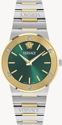 Versace GRECA LOGO AEREO Quartz (38mm) Green Sunray Dial / Two-Tone Stainless Steel Bracelet VE5Q00526