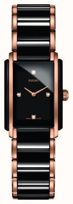 RADO Integral sm dames quartz zwart/rose goud pvd vergulde armband zwarte wijzerplaat diamant R20612712