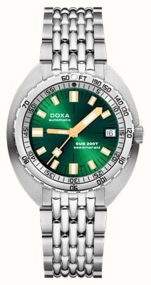 DOXA Mostrador verde com raios de sol esmeralda marinha (39 mm) de menos de 200 t / pulseira de aço inoxidável com padrão de grãos de arroz 804.10.131S.10