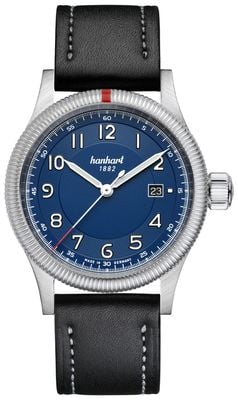 Hanhart Pioneer One Automatic (42 mm) quadrante blu / cinturino in pelle nera - m 762.270-7010