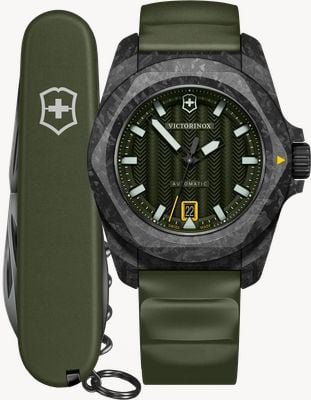 Victorinox I.N.O.X. Carbon Automatic + Spartan Swiss Army Knife (41mm) Green Dial / Green Rubber Strap 242021.1