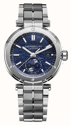 Herbelin Montre Newport Moonphase automatique (40,5 mm) cadran bleu « surface de lune » / bracelet en acier inoxydable 2889B15