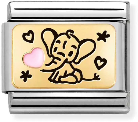 Nomination Classic Pink Elephant 18ct Gold & Steel Charm 030289/03