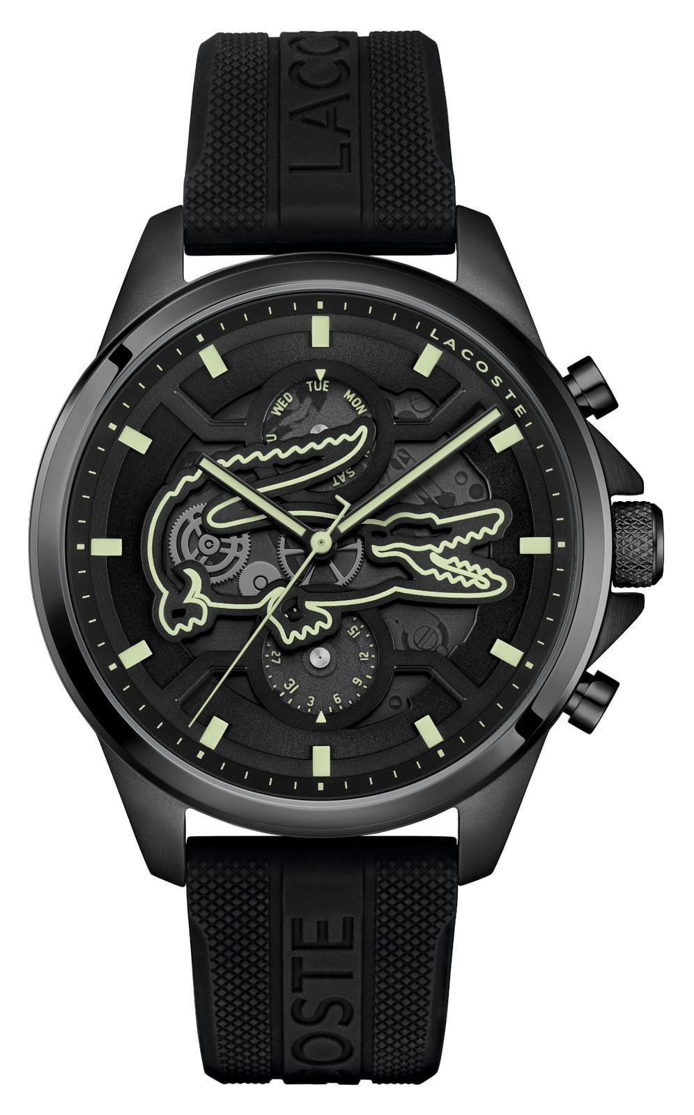 Lacoste Arthor squelette bracelet silicone noir montre