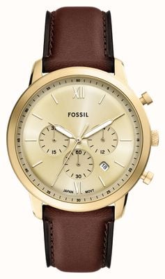 Fossil Neutra Chronograph (44mm) Gold Dial / Brown Leather Strap FS6113