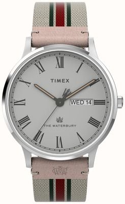 Timex Montre Waterbury pour homme (40 mm), cadran gris / bracelet en tissu blanc TW2V73700