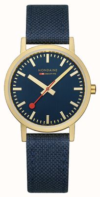 Mondaine Klassisch | 36 mm | blaues Zifferblatt | blaues Armband A660.30314.40SBQ