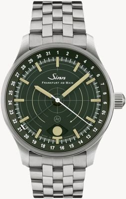 Sinn Orologio da caccia 308 (40 mm) con quadrante verde scuro e bracciale a maglie sottili in acciaio inossidabile. 308.010 FINE LINK