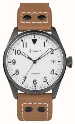Accurist Aviation Mens | White Dial | Brown Leather Strap 76003