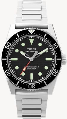 Timex 深海礁200（41毫米）黑色波浪表盘/不锈钢表带 TW2W95200