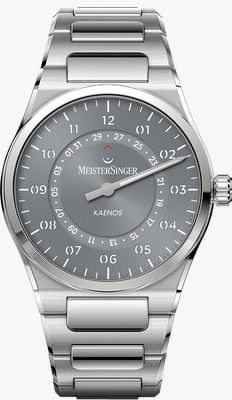 MeisterSinger Montre automatique Kaenos à date ouverte (40 mm) avec cadran gris soleillé et bracelet en acier inoxydable KSO927