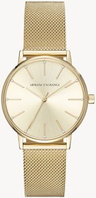 Armani Exchange Damen | goldenes Zifferblatt | goldenes Mesh-Armband aus Edelstahl AX5536
