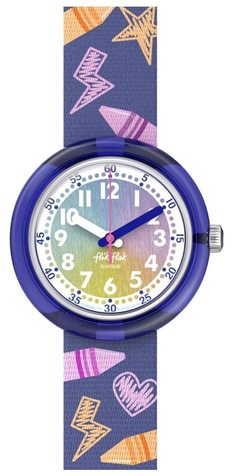 Flik Flak Crayons arc-en-ciel (31,85 mm) cadran arc-en-ciel montre