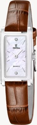 Festina Mademoiselle Quarzuhr (25 mm) mit Perlmuttzifferblatt / braunem Lederarmband F20769/2