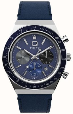 Timex Q Chronograph (40 mm), nachtblaues Zifferblatt / blaues Lederarmband TW2Y36100