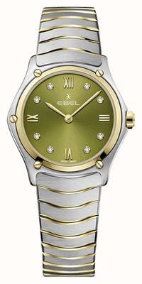EBEL Sport classic - 8 diamantes (29 mm) esfera verde / oro de 18 quilates y acero inoxidable 1216473A