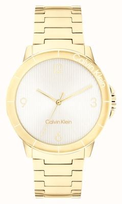 Calvin Klein 女士活泼（36 毫米）白色表盘/金色不锈钢表链 25100023