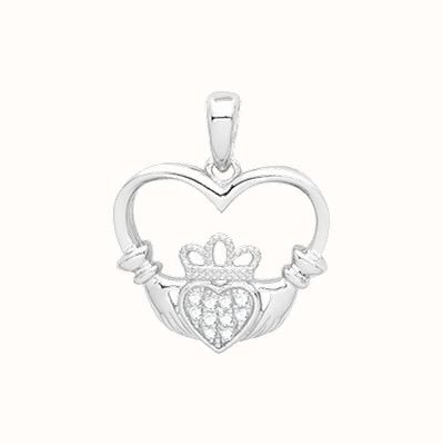 James Moore TH Silver Rhodium CZ Set Heart Cladgh Pendant G61060