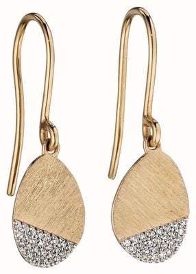 Elements Gold 9ct Yellow Gold Matte Oval Diamond Drop Earrings GE2196