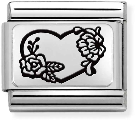 Nomination Classic PLATES Steel And Silver 925 Heart Flowers Charm 330111/28