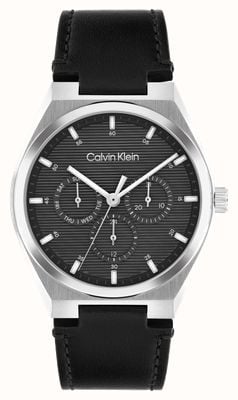 Calvin Klein Ck Motion Multifunktion (39 mm) dunkelgraues Zifferblatt / schwarzes Lederarmband 25200524