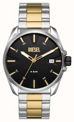 Diesel Herren-Armbanduhr MS9 (44 mm) mit schwarzem Zifferblatt und zweifarbigem Edelstahlarmband DZ2196