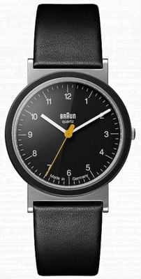 Braun Montre classique à quartz, hommage au modèle 1989 (33 mm), cadran noir et bracelet en cuir noir. AW10