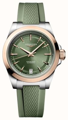LONGINES Conquest automatisch (34 mm) groene wijzerplaat / groene rubberen band L34305029