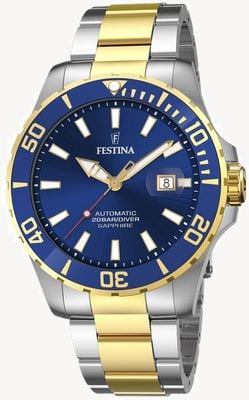 Festina Diver Automatik (44mm) blaues Zifferblatt / zweifarbiges Edelstahlarmband F20532/1