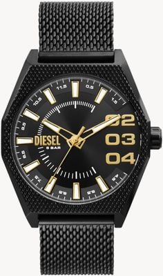 Diesel メンズスクレーパー(43mm) ブラックダイヤル/ブラックステンレススチールメッシュブレスレット DZ2194