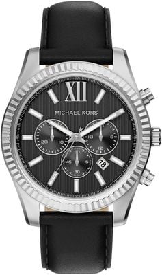 Michael Kors Men's Lexington Chronograph Black Leather Stainless Steel Dial MK9297
