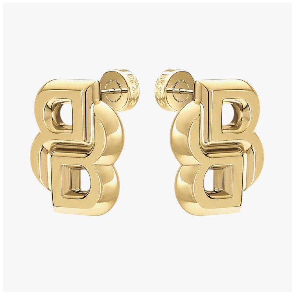 Boss Double B Statement Light Yellow Gold Earrings