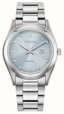 Citizen Mostrador feminino eco-drive (33 mm) cravejado de diamantes azuis / pulseira de aço inoxidável EW2700-54L