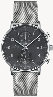 Junghans Heren vorm c chronoscoop zilveren mesh band 41/4877.44
