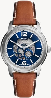 Fossil Men's Heritage Automatic (43mm) Blue Open Heart Dial / Brown Leather Strap ME3263