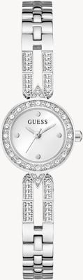 Guess Cassidy Quarzuhr mit drei Zeigern (23 mm), silbernes Zifferblatt / Edelstahlarmband GW1016L1