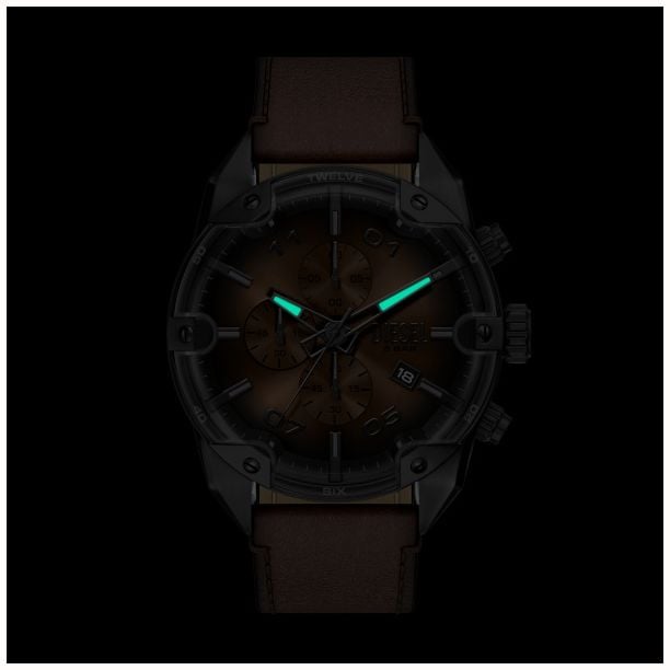 Diesel Spiked Black Leather Brown Dial Watch DZ4735 - alternative Ansicht 2
