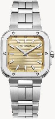 Herbelin Damen-Cap-Camarat-Armband (30 mm) mit goldenem Zifferblatt und Edelstahlarmband 17546B13