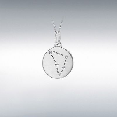 Sterling Silver Rhodium Plated Cubic Zirconia Capricorn Disc Pendant 8.68.5789